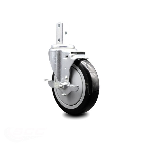 5 Inch Black Polyurethane Wheel Swivel 3/4 Inch Square Stem Caster with Brake
